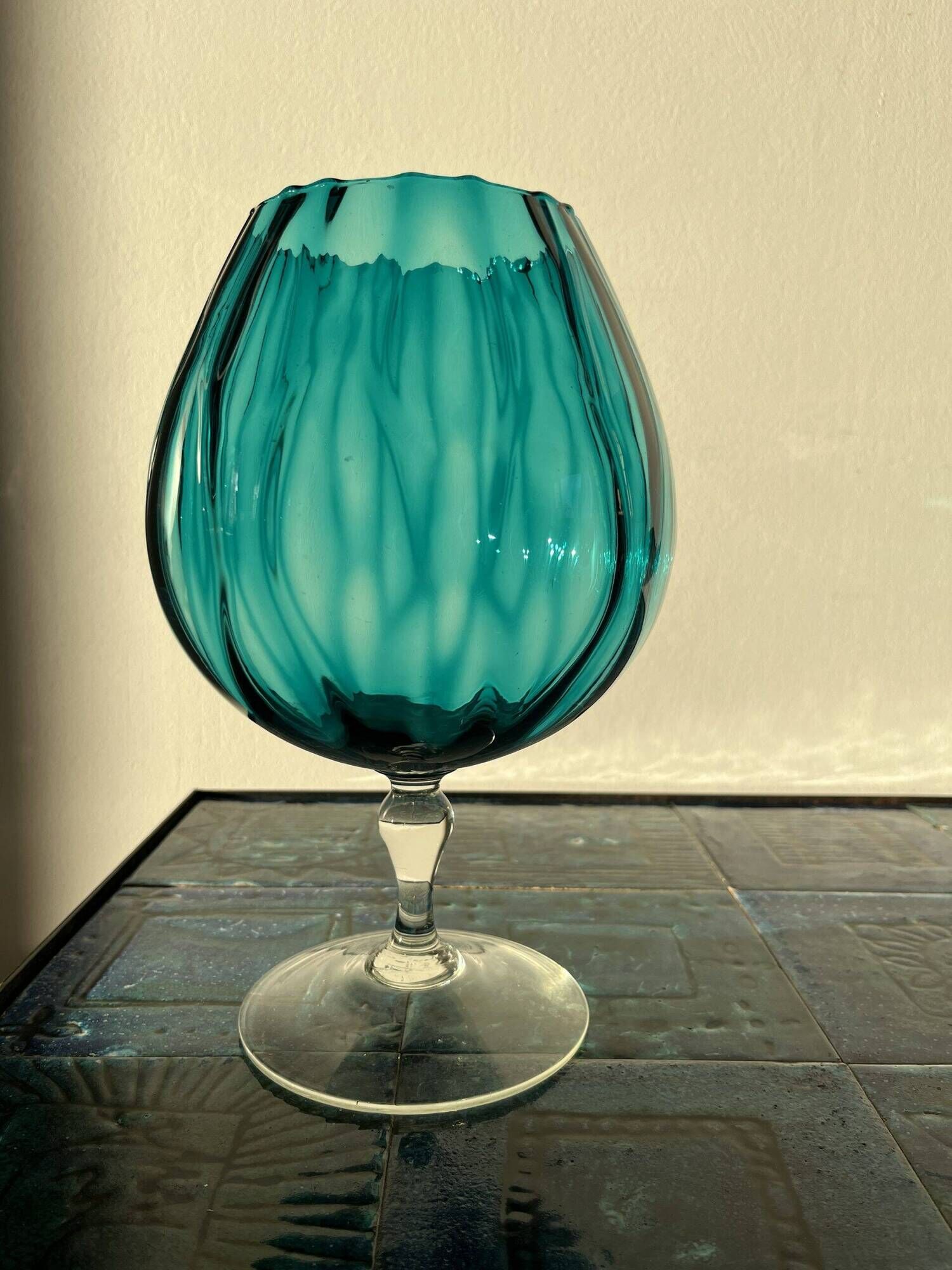 Turquoise blue vase in Empoli glass Made in Italy 1970