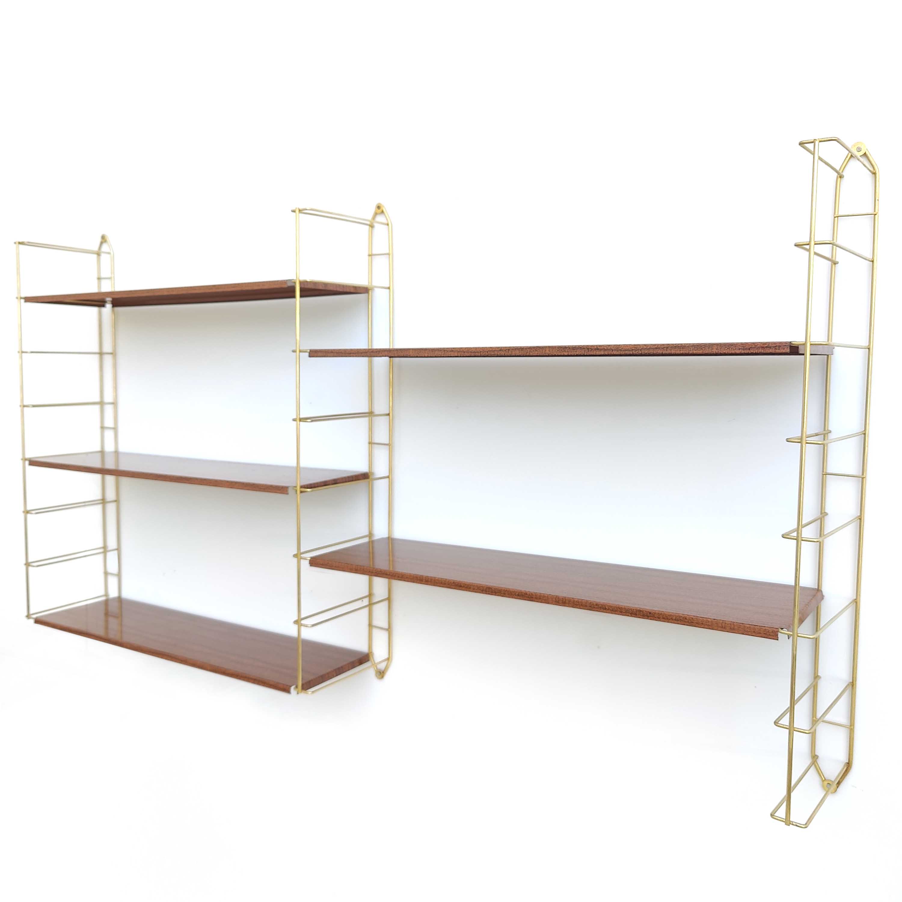 Etagère bibliothèque murale vintage métal doré et façon bois