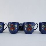 Vintage coffee set - blue and red flower patterns