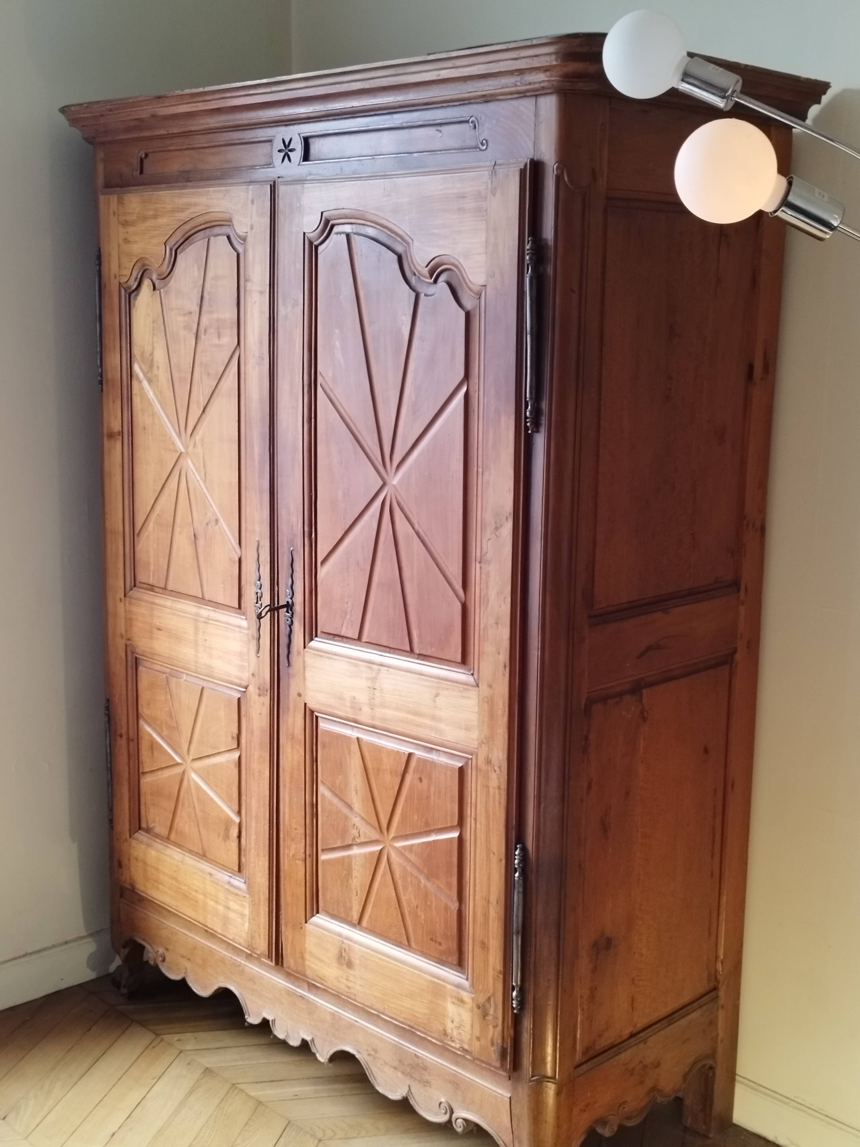 18th century fruitwood cabinet with original inscription