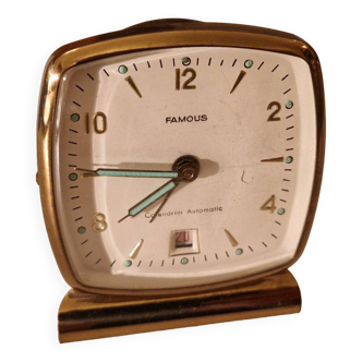 "Famous" alarm clock, automatic calendar model, vintage circa 1950, perfect condition