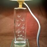 Pair of transparent glass bedside lamp bases - rectangular hologram lamp