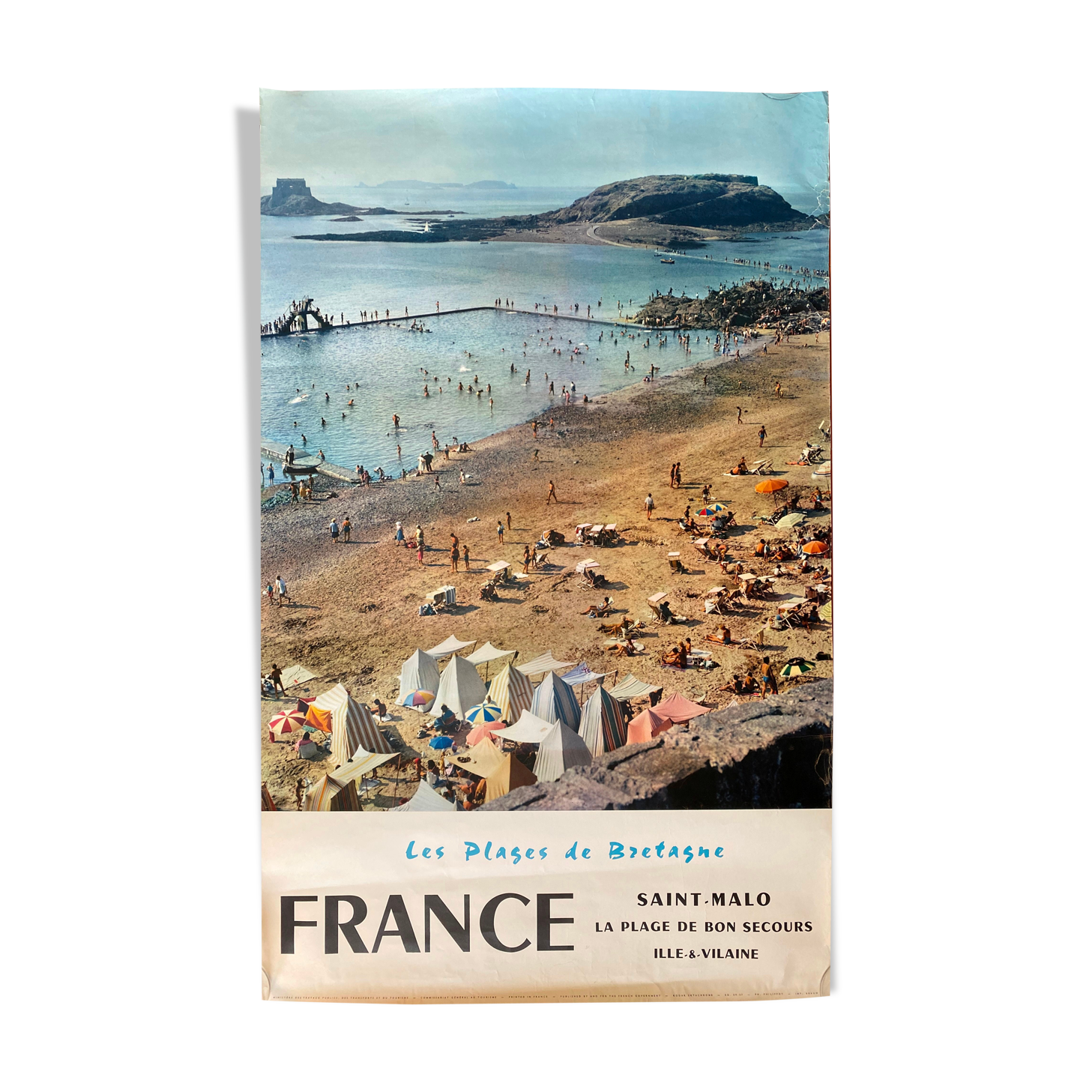 Original tourist poster "The Beaches of Brittany" Saint-Malo 62x100cm 1959