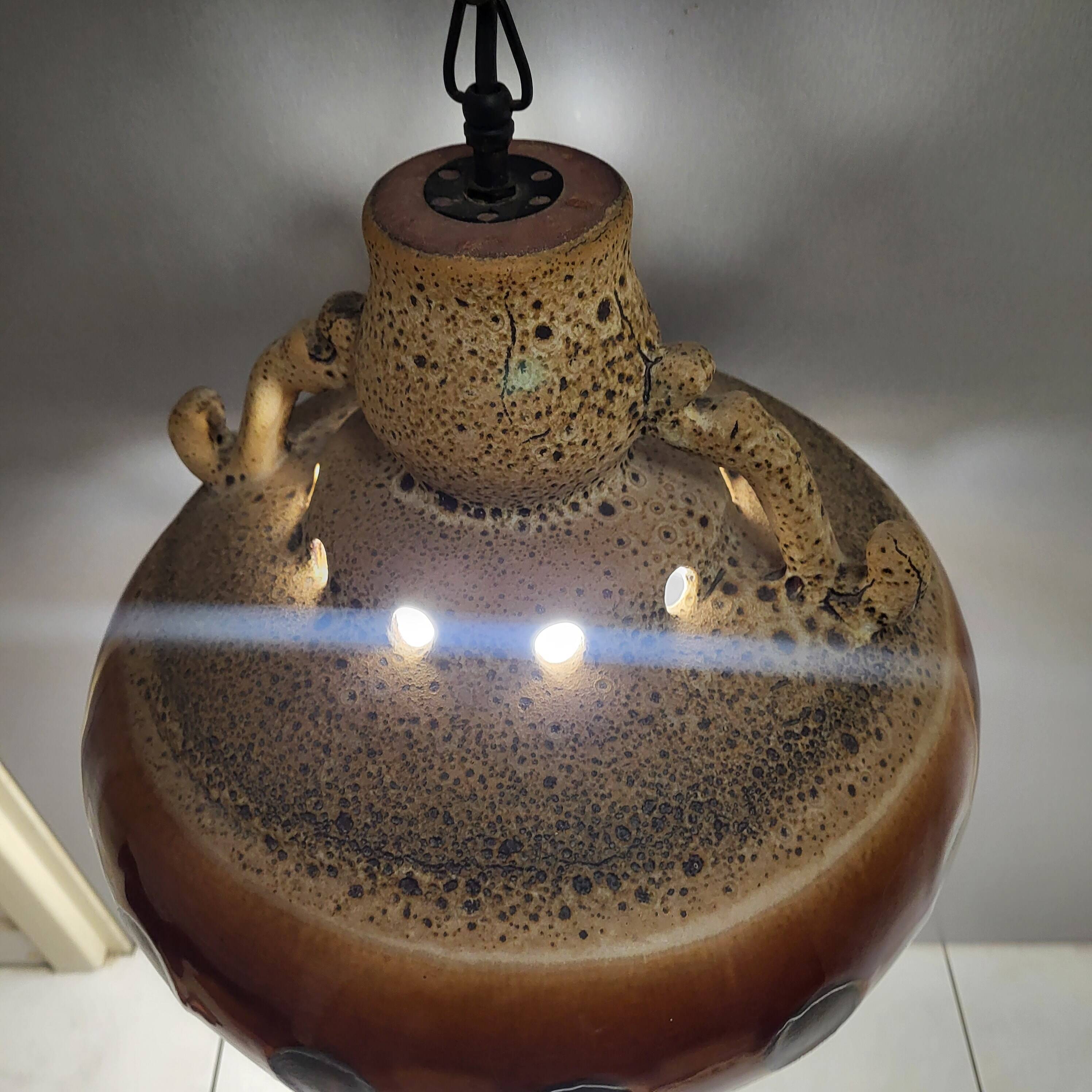 Glazed ceramic pendant light, West Germany 1960-70