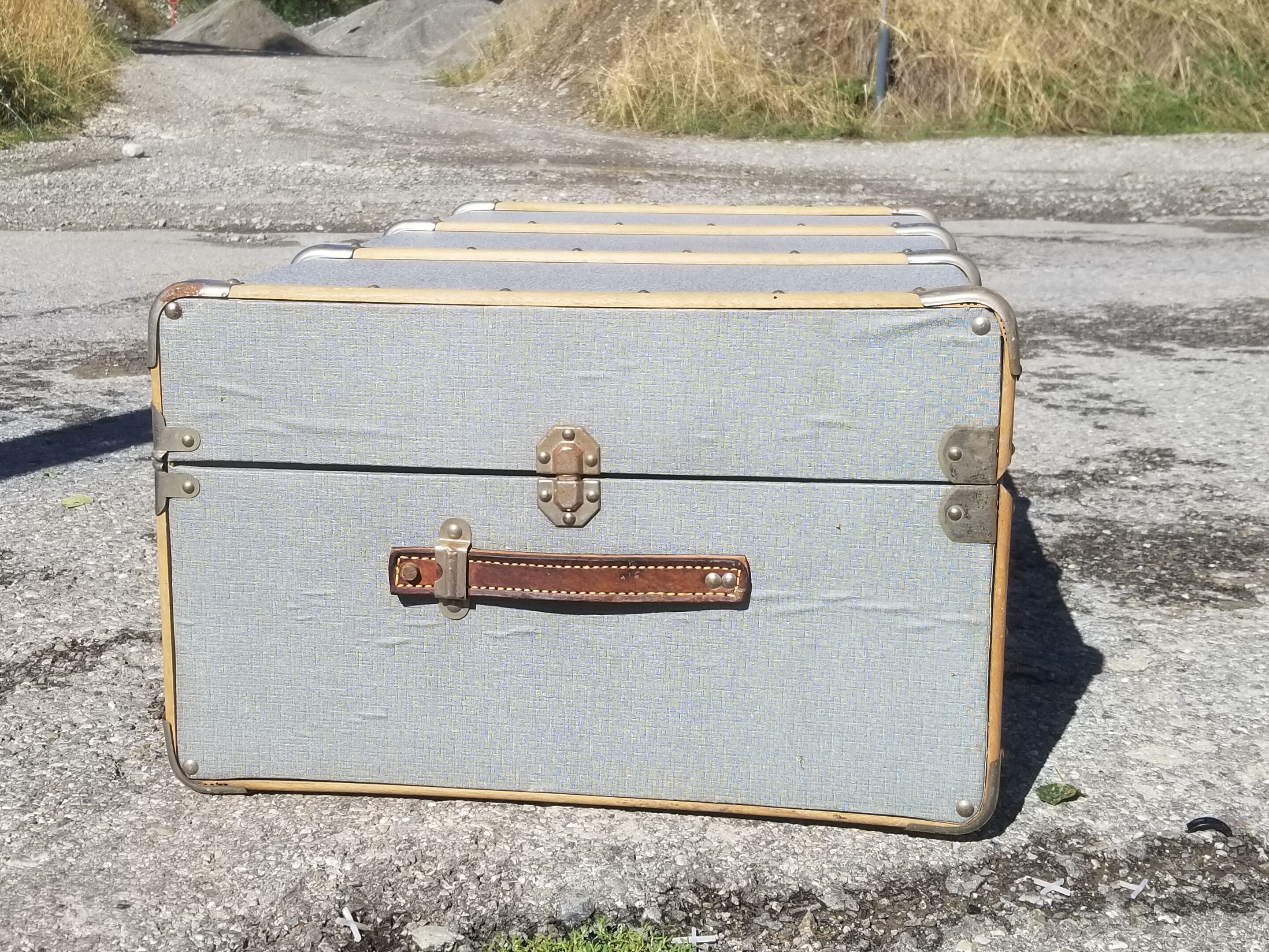 Vintage wooden travel trunk stamped bagage j.m.g.é.
