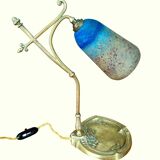 Lampe, pied col de cygne bronze monogrammé hl verrerie daum ‡ nancy 1904-14