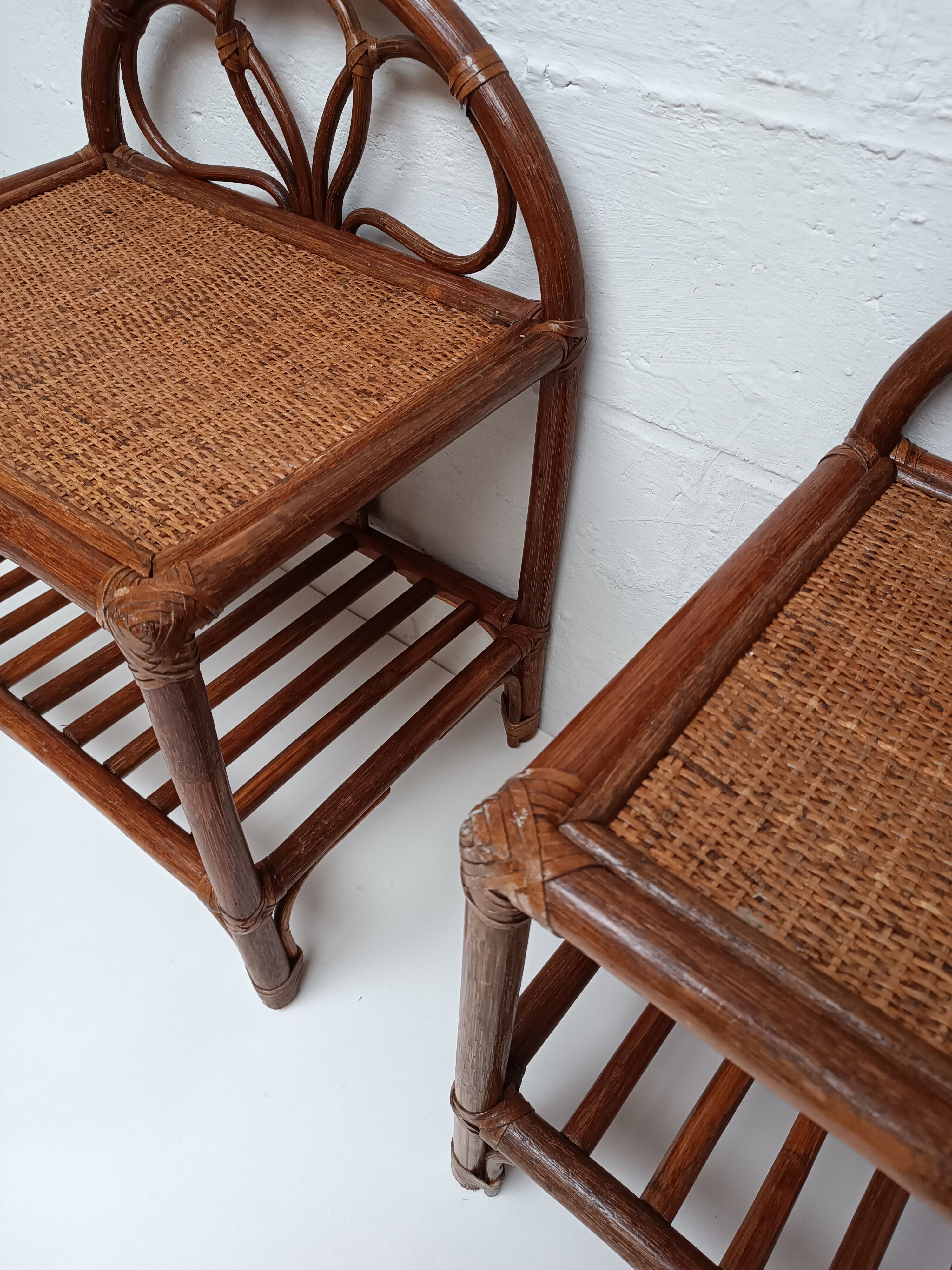 Paire de chevets rotin vintage