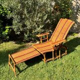 Ancienne chaise longue en rotin et osier, vers 1930