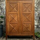 Vintage solid oak cross-braced wardrobe 1940