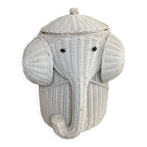 Vintage elephant laundry basket in rattan and wicker