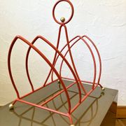 Vintage orange metal magazine rack, 1970s