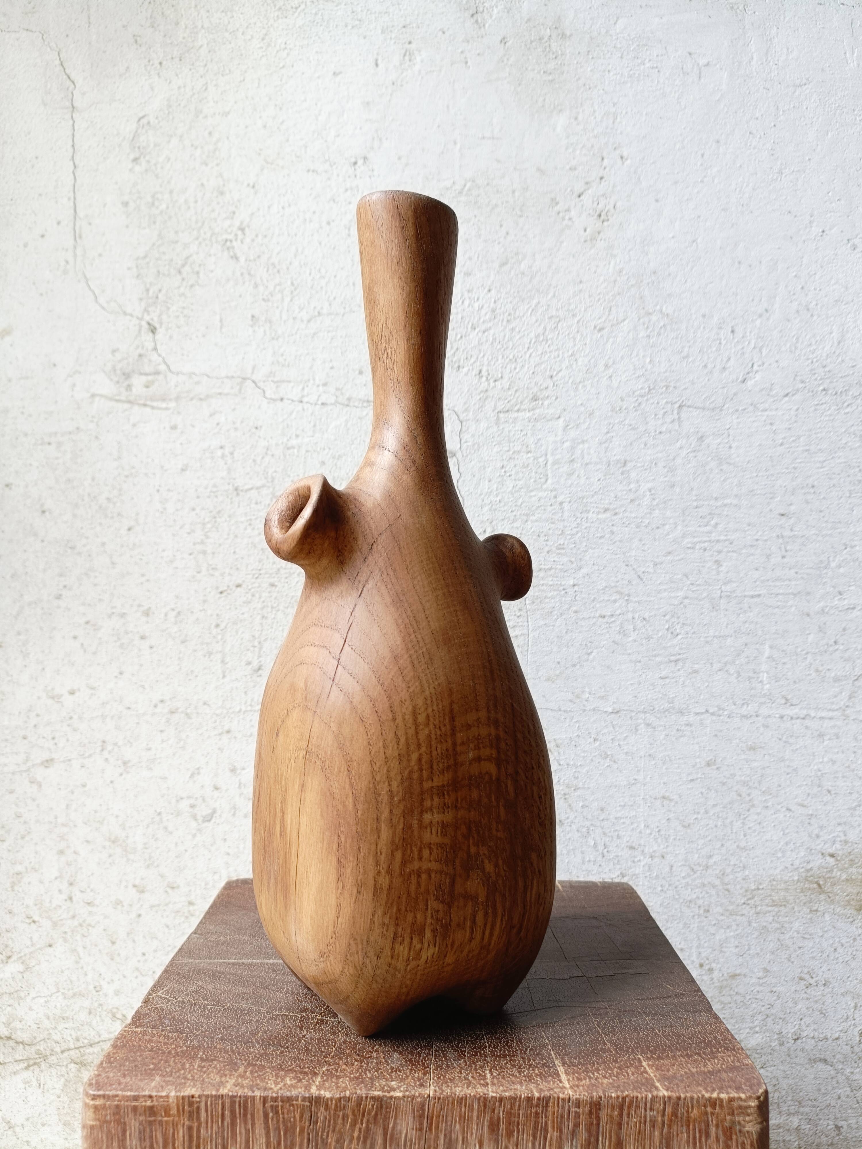 Vase / sculpture in solid carved oak