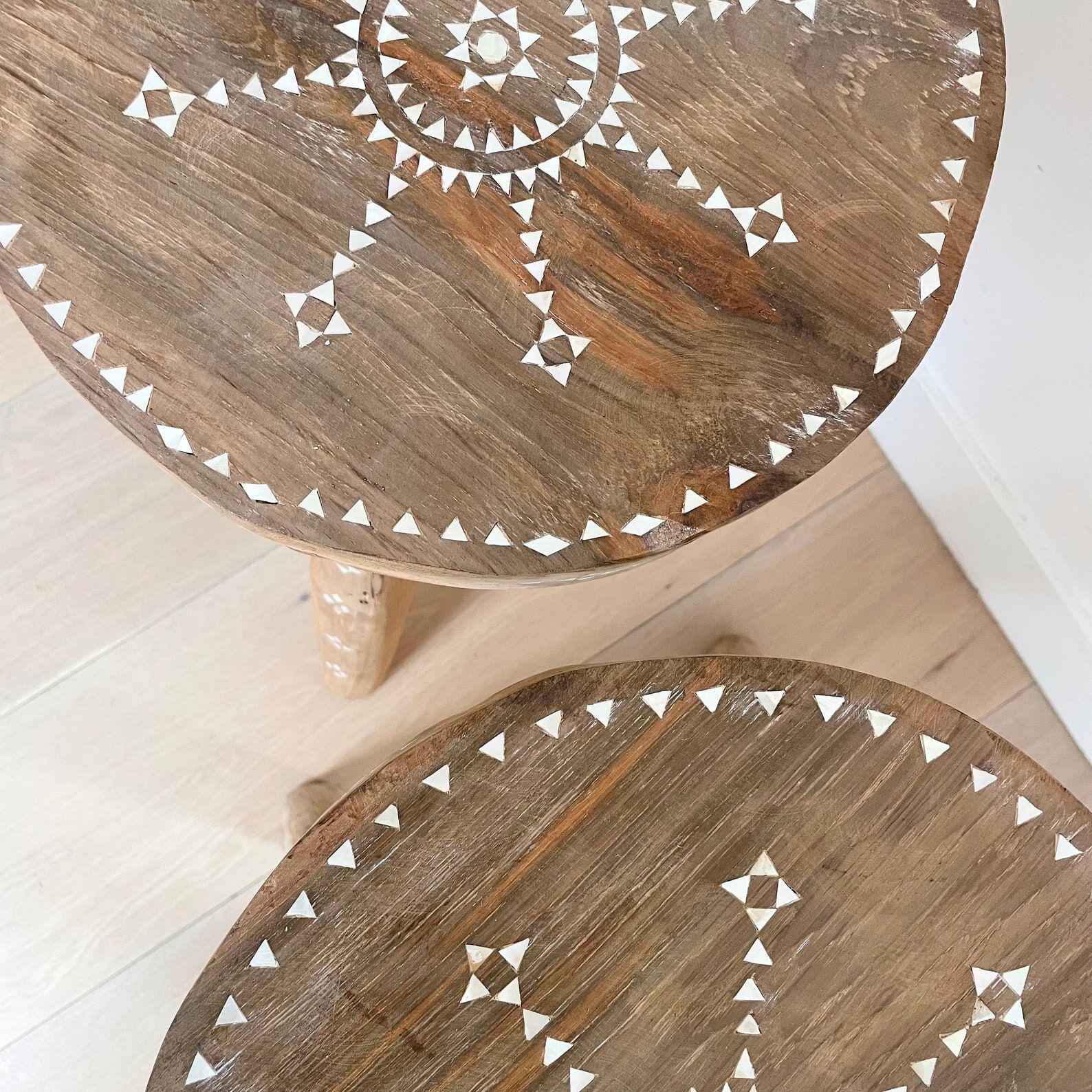 2 Indonesian pearl wood stools Badi