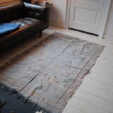 Vintage cactus silk carpet, grey and with original nomadic designs. free shipping in europe 225x135cm