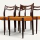 Set of 4 vintage teak and orange wool chairs – 1960s