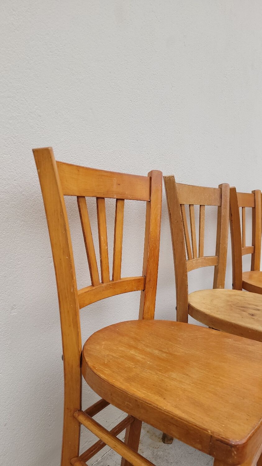 Series of 4 chairs of bistrot restaurant old 1950
