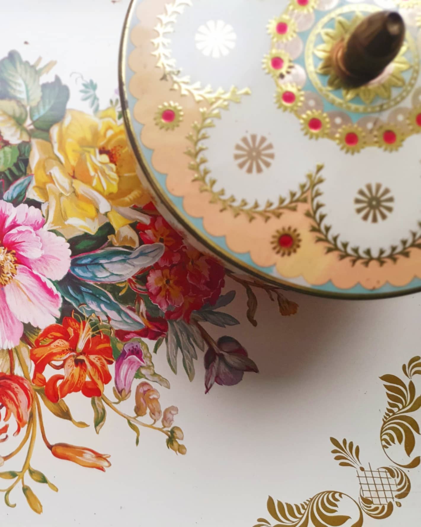 Decorated antique metal box