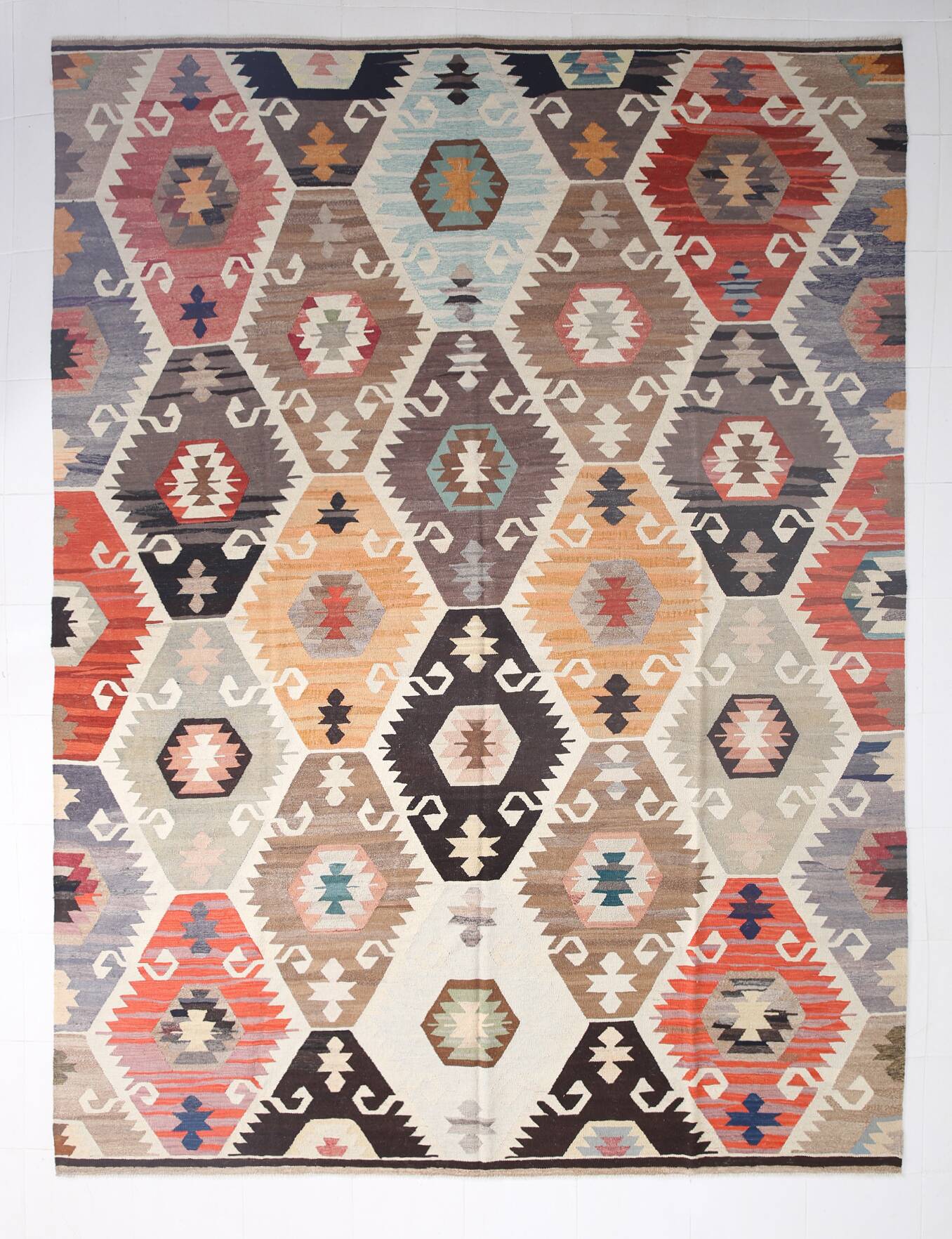 Turkish Multicolor Tribal Vintage Kilim Rug, 298x392Cm
