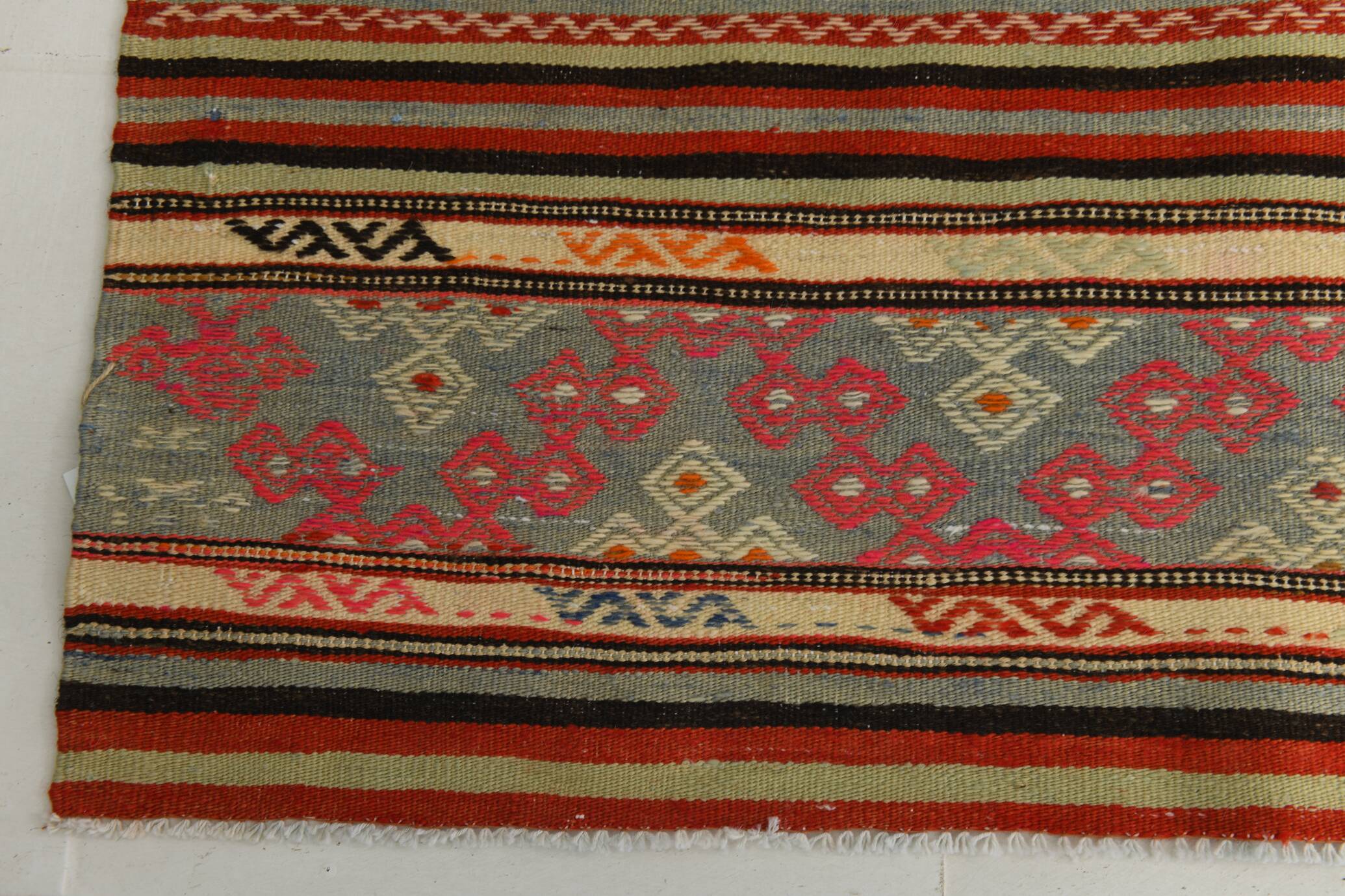 6x9 Red Orange Striped Handmade Kilim Rug, 174x267Cm