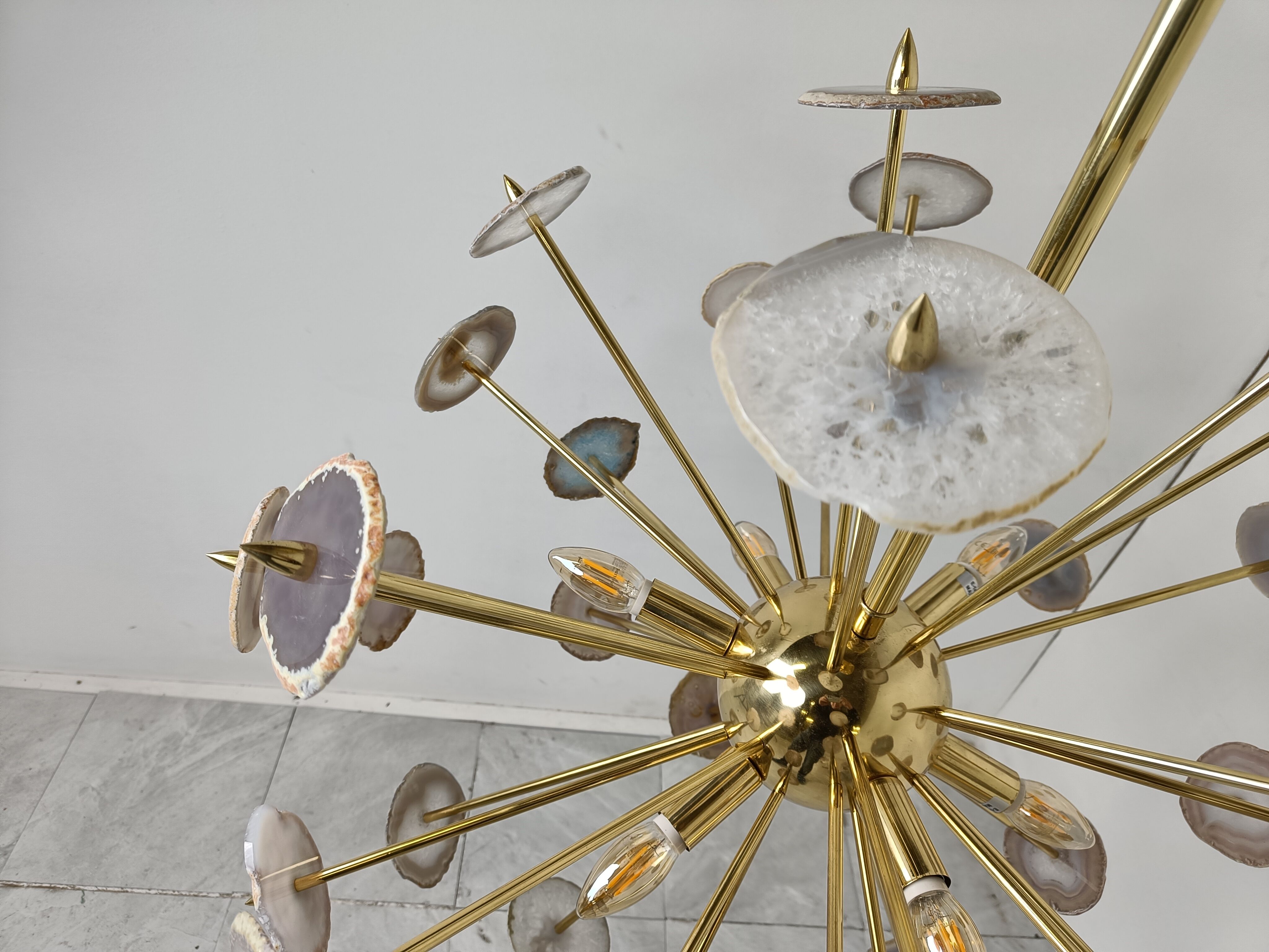 Brass and agate stone sputnik chandelier 1980s