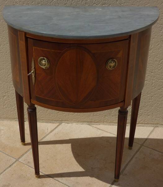 Antique half moon console-chest made by fils d'alfred wimphen in marquetry 2 drawers
