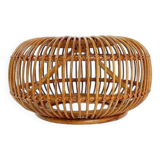 Mid-Century Modern Vintage Rattan Pouf in the Style of Albini 1960s