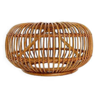 Pouf en rotin vintage moderne du milieu du siècle dans le style d'Albini 1960s