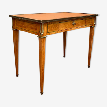 Bureau plat en bois de placage de style Louis XVI XIX eme siècle