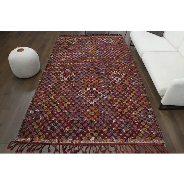 1970s Vintage Turkish Oushak Handmade Wool Cotton Red Area Rug 182x288