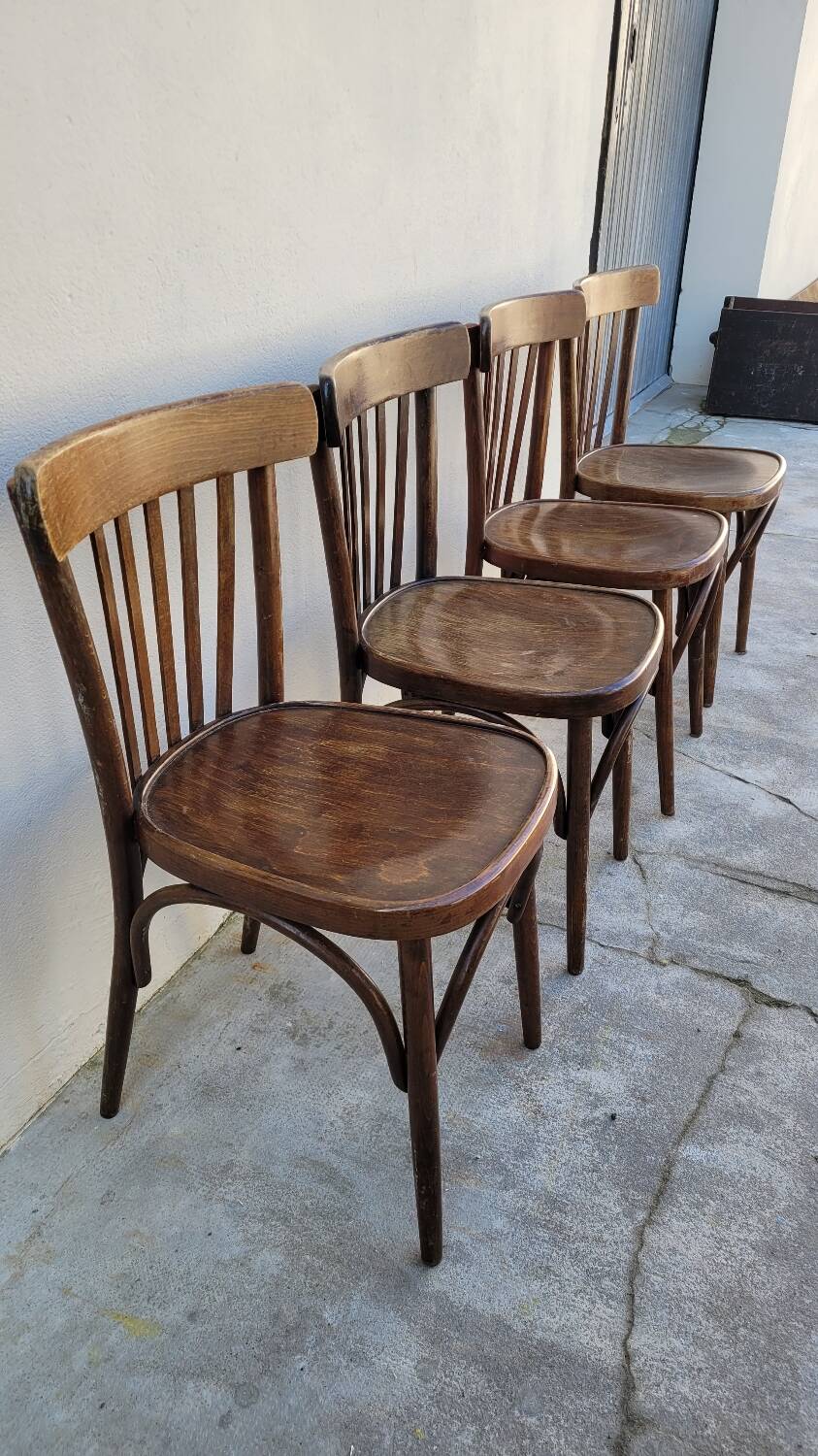 Set of 4 vintage Baumann style bistro restaurant chairs 1950s