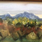 Gouache on paper 1977: alpilles in spring signed godeau, mountain bouches du rhône 13, frame