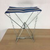 Blue and white folding camping stool, 50s
