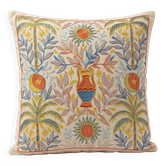 Silk Embroidered Palm Tree Pattern Cushion Cover. Ivory Throw Pillow Case. Traditional Folk Accent Pillow
