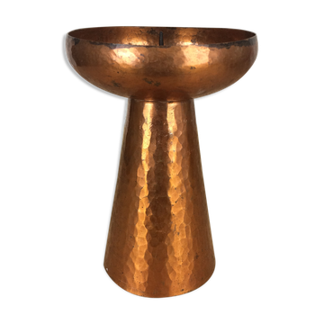 Modernist Scandinavian candle holder in hammered copper