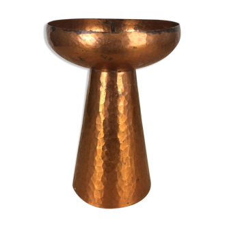Modernist Scandinavian candle holder in hammered copper