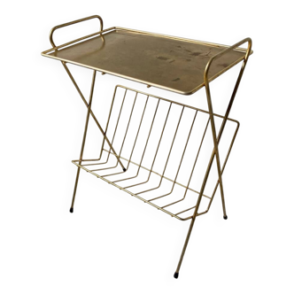 Table d’appoint bout de canapé porte revue laiton vintage années 60