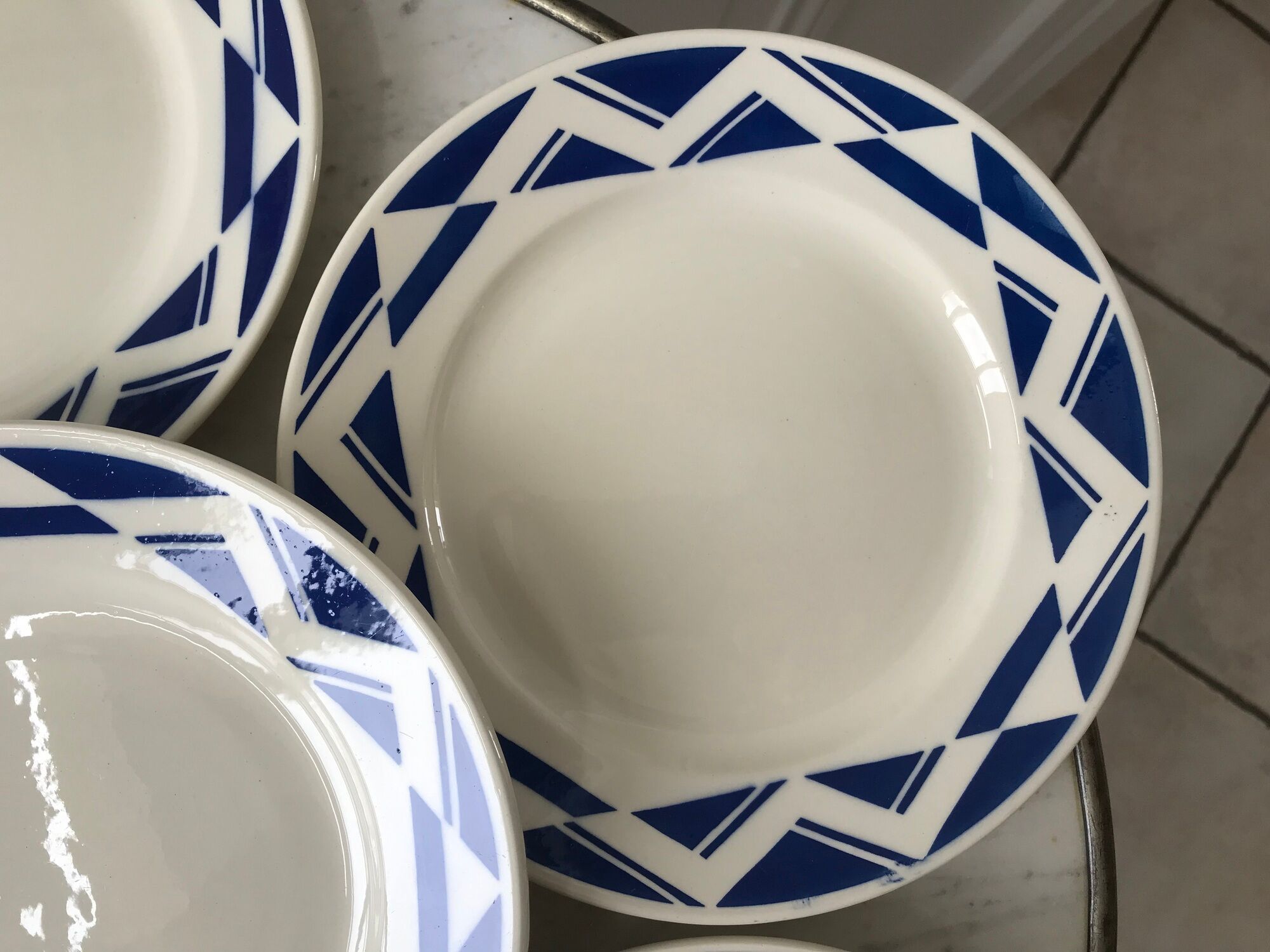 Set of 6 flat plates Badonviller model Courtilles royal blue art deco 30s