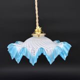 Vintage pendant light in blue gradient draped opaline glass
