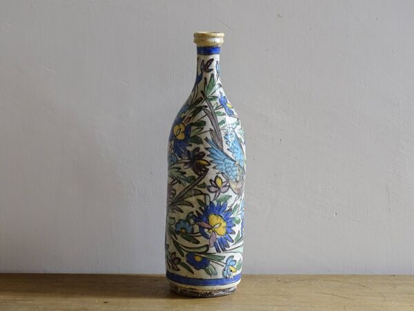 Bouteille en céramique de style Iznik antique avec des oiseaux, vase en céramique de revival ottoman