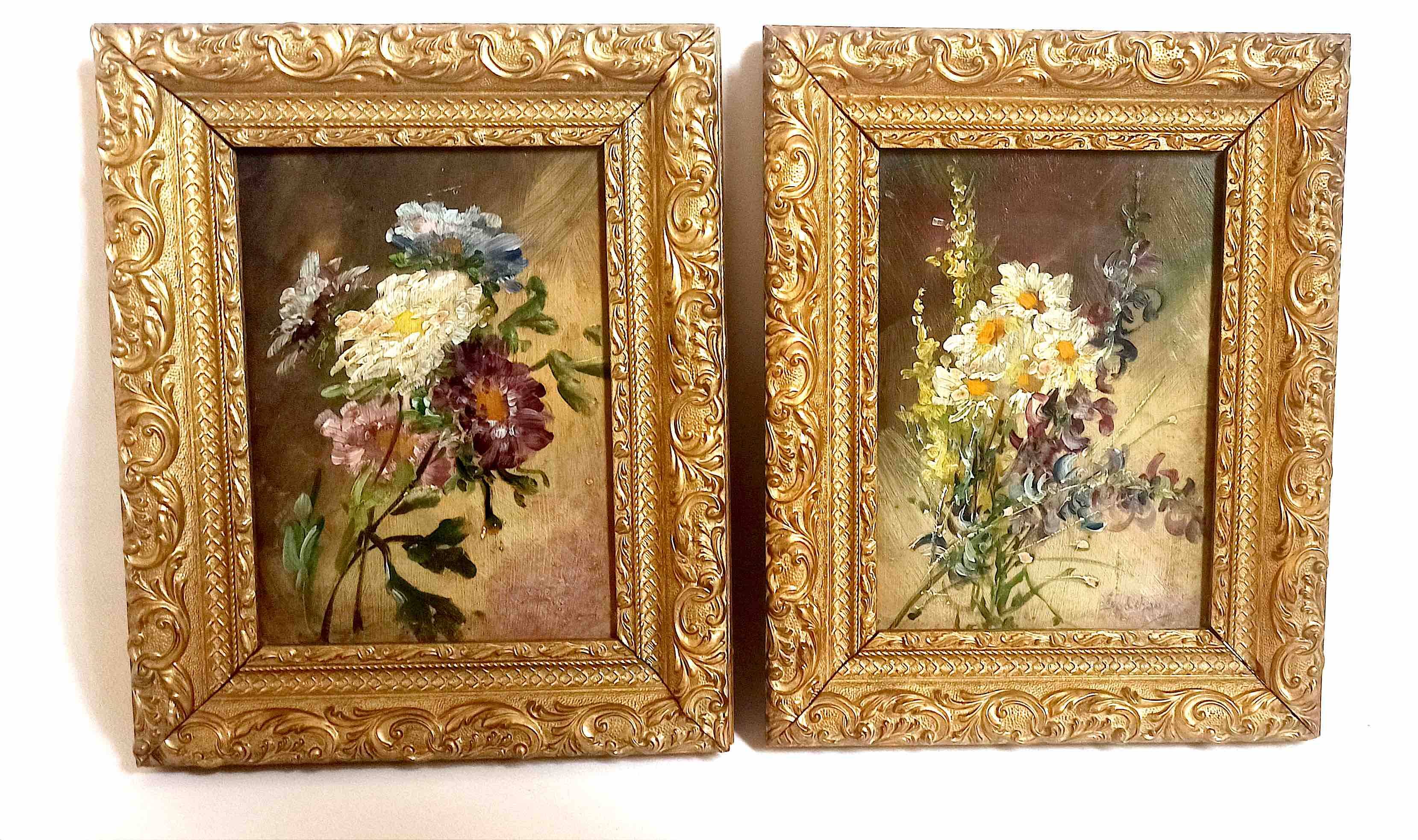 Pair of paintings Late 19th century 30 x 24 cm "bouquet duo"