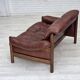 1970s, 2-seater Swedish sofa, brown leather with patina, dark beech wood.