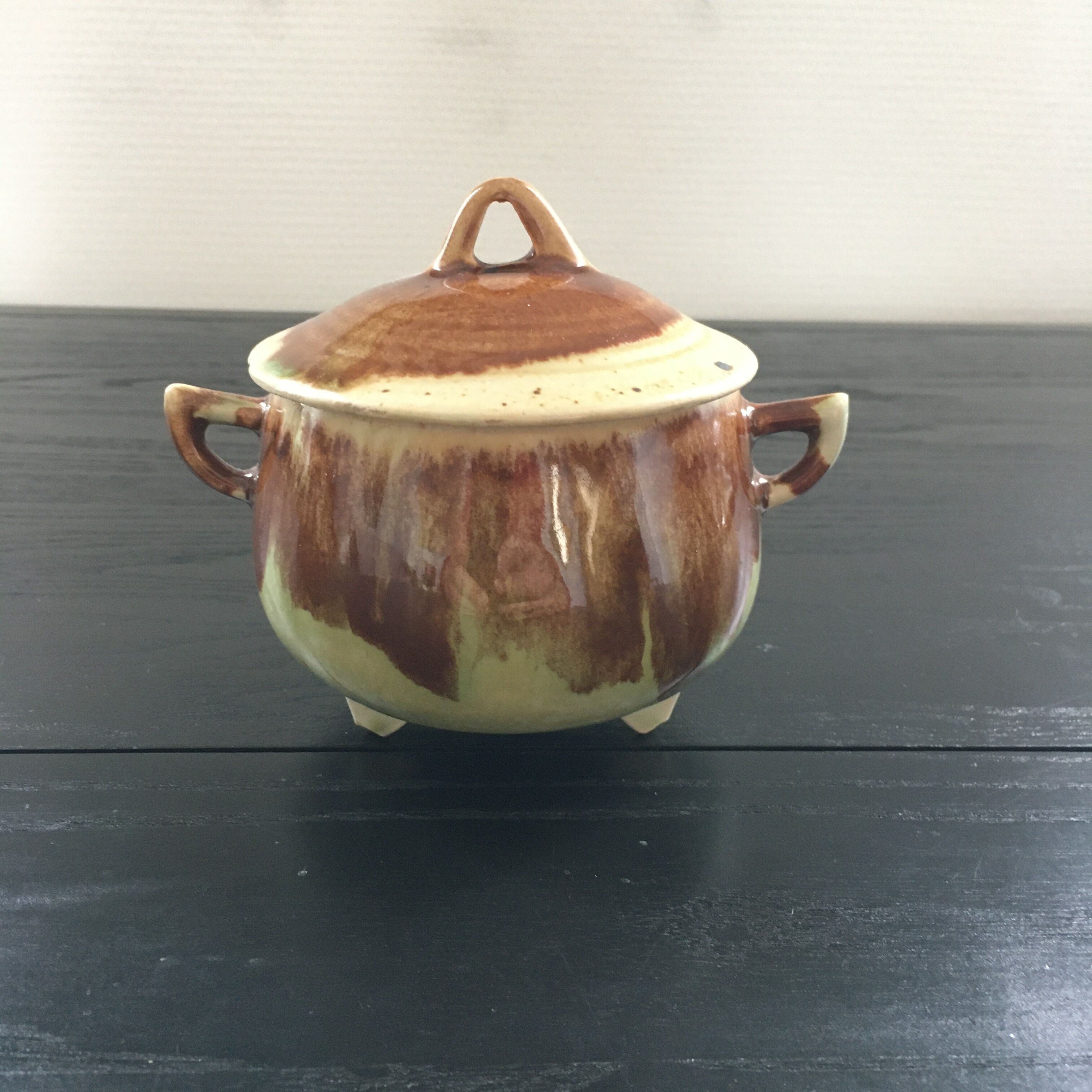 Flamed tripod sugar bowl