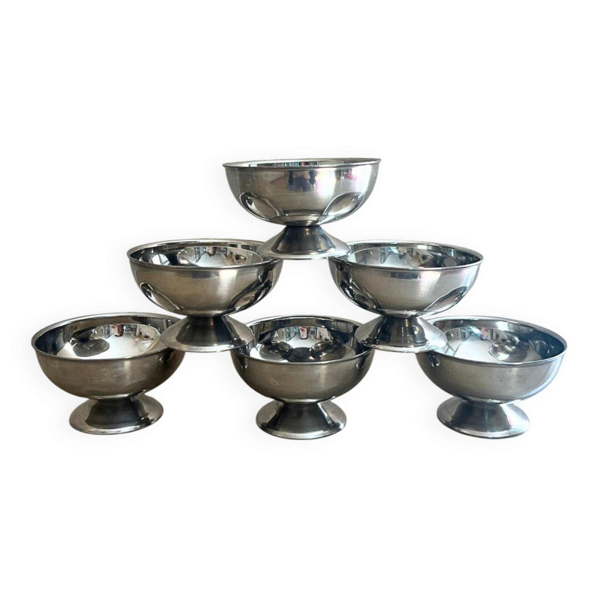 6 vintage stainless steel dessert bowls, 1960s