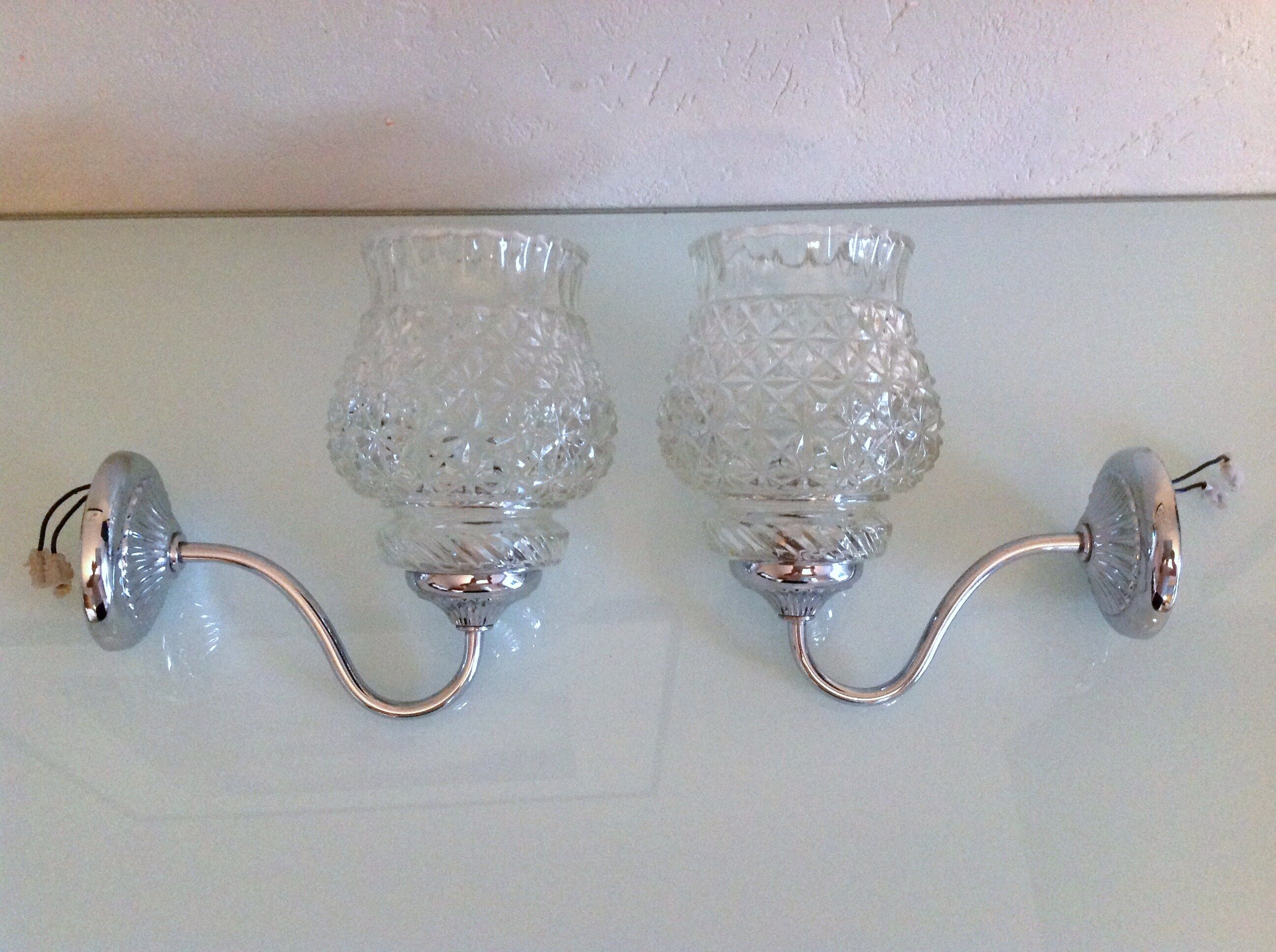Pair of structured glass and chrome metal, 60s