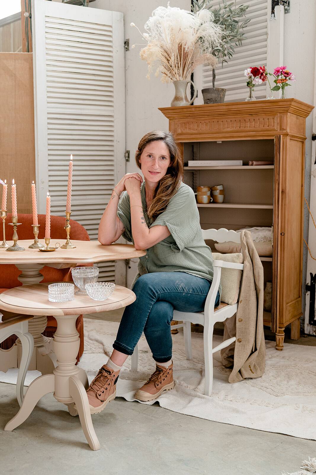 Old wooden pedestal table