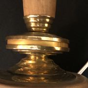 Vintage table lamp foot in wood and brass pleated lampshade 1960