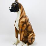 Life-size boxer dog statue in majolica, glazed ceramic, Italy, 1970s.