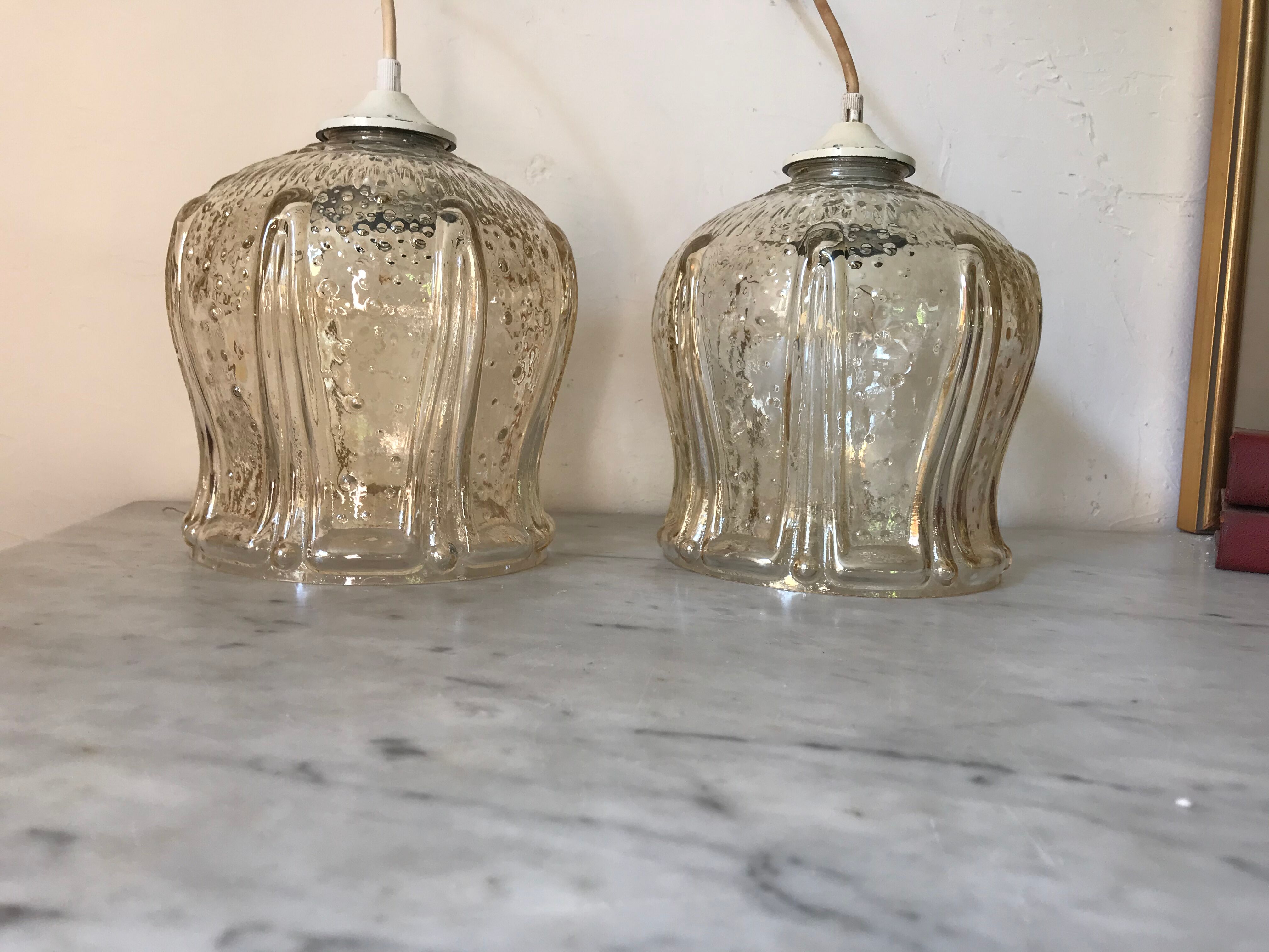 Vintage glass tulip hanging lamp