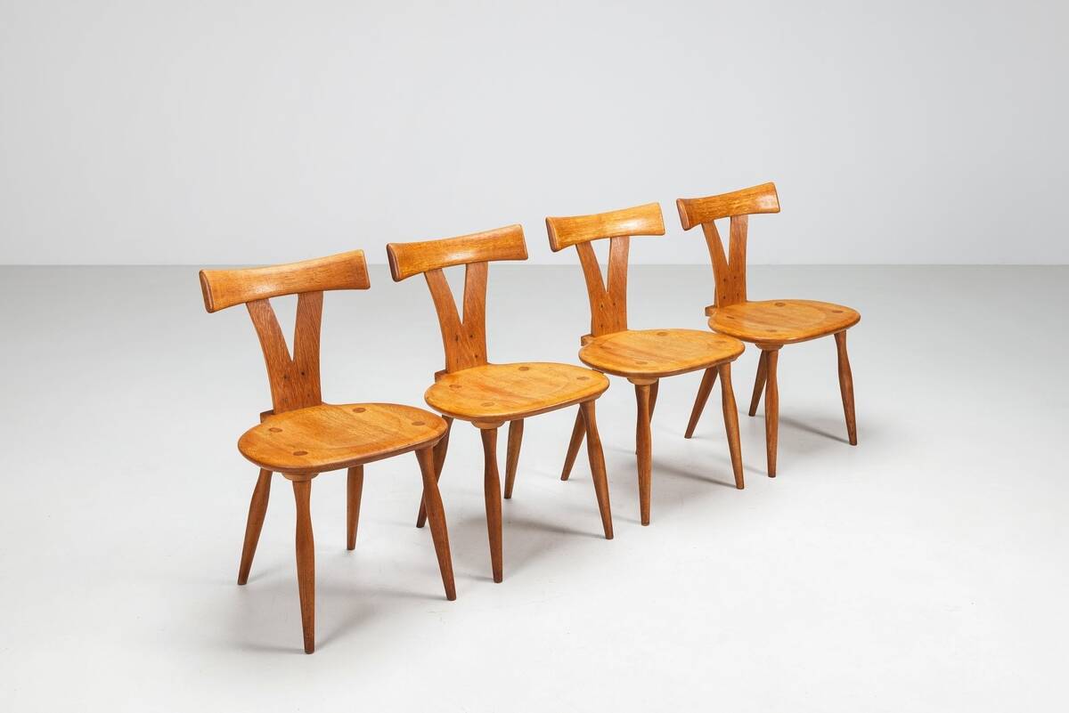 Set of four Scandinavian dining chairs in oak Denmark 1960