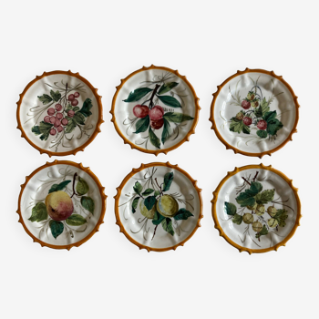 Set of 6 19th century summer fruit plates in Menton earthenware